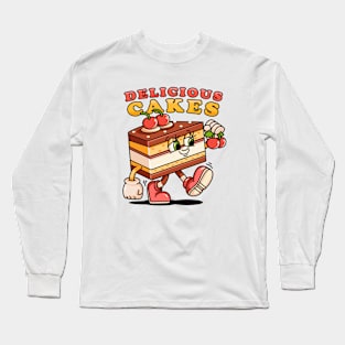 Delicious cake, retro mascot cartoon Long Sleeve T-Shirt